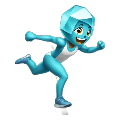 A diamond character with arms and legs near the finish line sticker
