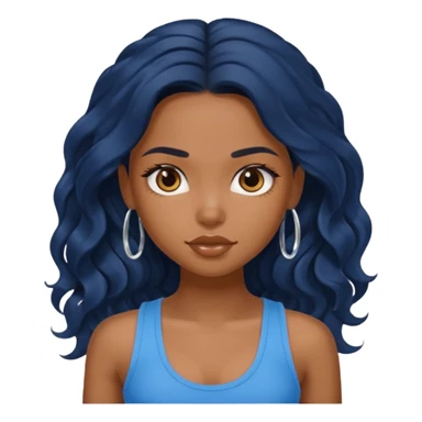a pretty bratz brown girl with long wavy black hair and a blue tank top on sticker