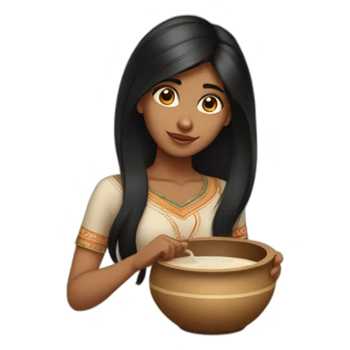 straight black hair indian girl fair skin doing potery sticker