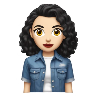 Charli XCX with a shirt that says "Brat" sticker