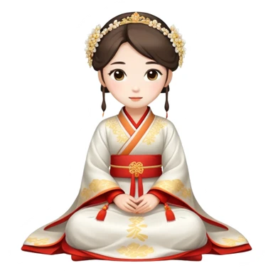 Beautiful girl wearing Hanfu h wedding dress sitting sticker