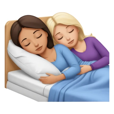 Brunette women sleeping in bed on white blonde woman sticker
