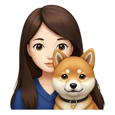Really girl long dark brown hair with shiba inu outdoors sticker
