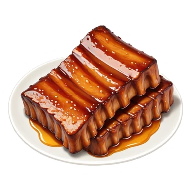 Honey Glazed BBQ Ribs Cinematic Realistic Honey Glazed BBQ Ribs Dish Emoji, depicted as a small portion of tender, honey-glazed ribs with a sticky, smoky finish, rendered with rich textures and warm, dynamic lighting. sticker