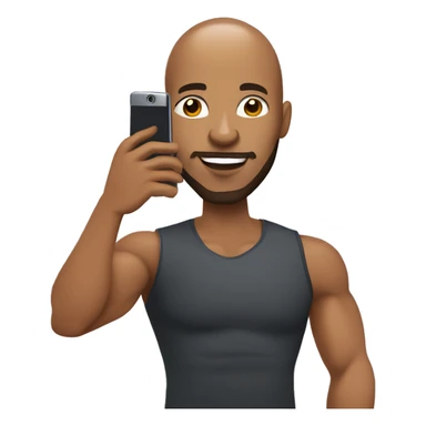  illustration of a muscular bald head light skin complexion African American man with a beard taking a selfie with a smartphone  sticker