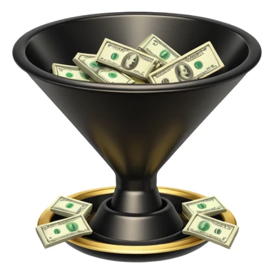 black marketing funnel with dollars at the buttom sticker