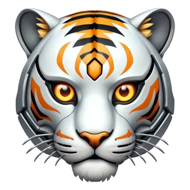 cyborg tiger face with robotic parts and glowing eye for Twitch emote sticker