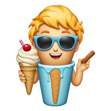 fry eating ice cream with sunglasses on sticker