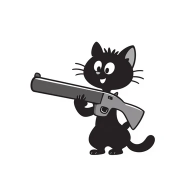 cat with a hand-drawn toy gun sticker