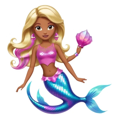Brown skin blonde hair barbie mermaid with holographic tail and pink  in hair sticker