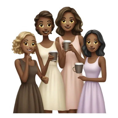 Four beautiful girls in dresses have coffee sticker
