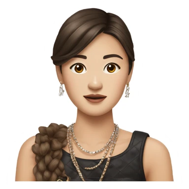 Realistic brown hair Chanel Asian Girl with Birkin bag and Chanel necklace sticker