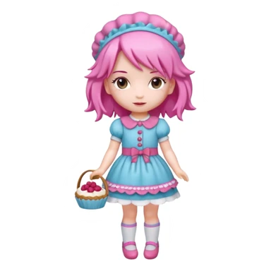 Isolated detaile illustration of the most modern raspberry torte doll figurine full body with pink hair and a hairband sticker