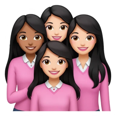 3 besties with professional glammed up looks wearing pink and white, medium skin tone smiling big with black long hair. Very girly  sticker