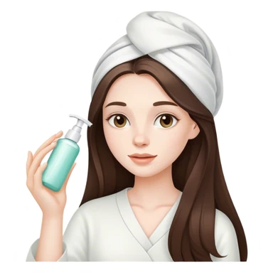 beautiful pale brunette girl with long hair doing skincare routine  sticker