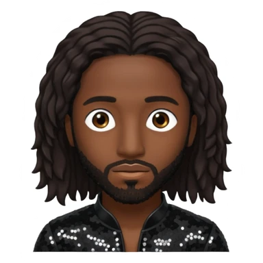 Omarion with long dark brown hair, black sequin outfit sticker