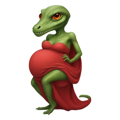 Pregnant Reptilian alien woman, full body in red dress sticker