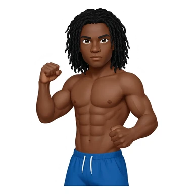 Black male long black hair looks superstrong blue shorts sticker