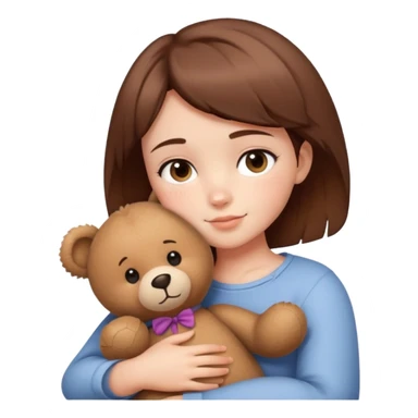 Girl with short brown hair cuddling teddy bear  sticker