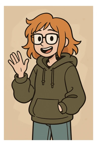 A girl orange hair Urban Heavy Loose a hand say hello glasses sticker