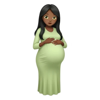 Black long hair and black skin lady with light green clothes pregnant sticker