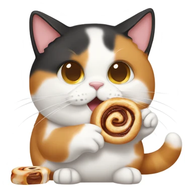 Calico cat eating a cinnamon roll sticker