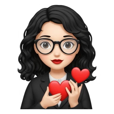 niña con pelo ondulado color negro con lentes negros y tenga un corazon en la mano sticker