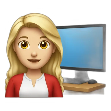 Blond brown hair girl red wear working sticker