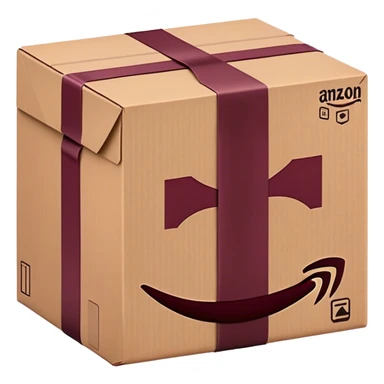 Amazon package with burgundy amazon logo sticker