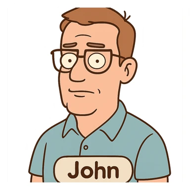 portrait of a man named John in flat toon style sticker