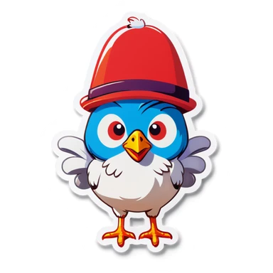 A chicken with a hat sticker