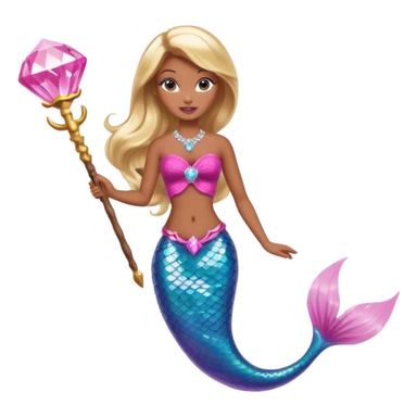 Brown skin blonde hair barbie mermaid with pink diamond tail and wand  sticker