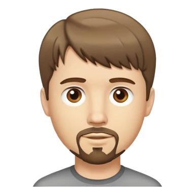  white male, short medium brown colored hair with bangs and goatee,  sticker