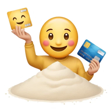 Happy emoji with credit card in hand and a pile of flour  sticker
