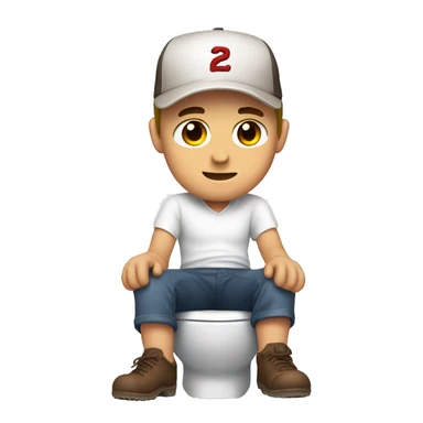 White man with brown eyes wearing a backwards baseball hat sitting on the toilet sticker