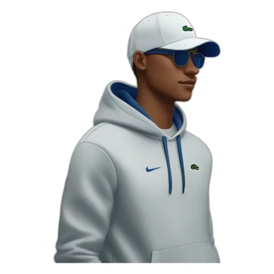 Guy using lacoste hoodie and Nike cap and oakley juliet sticker