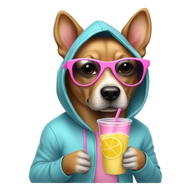 dog wearing a hoodie with pink sunglasses drinking lemonade sticker