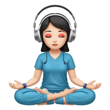 An East Asian woman🧘🏻‍♀️ is sitting cross-legged in a meditation pose, wearing Apple headphones🎧 and listening to music. The song is so beautiful that she has her eyes closed and tears streaming down her face. sticker