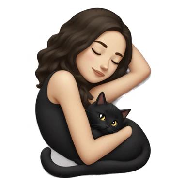 White girl dark brown hair sleeping with black kitty sticker