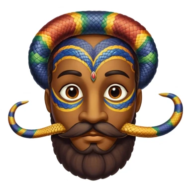 Oxumarê, African rainbow serpent deity with human face, having only a mustache (no beard on the sides) and a beauty mark on the left side below the lip sticker