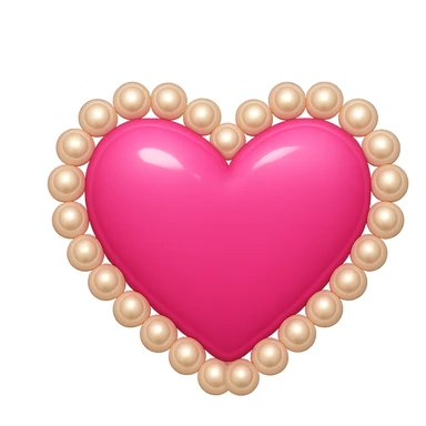 Create a pink heart with a pearl border in the style of emoji, with no background. The style should resemble apple style emojis with a clean and concise look. sticker