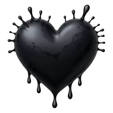 black ink blob heart emoji with ink streaks, isolated on white background, grunge, like pen stroke, flat sticker