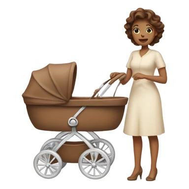 beautiful mother with brown hair. next to caramel baby carriage sticker