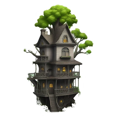 Miniature Fantasy haunted Addams tree house in an overgrown hotel on a hill  sticker