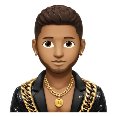 Usher with dark brown hair, black sequin jacket, shirtless with necklace  sticker