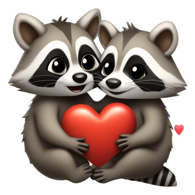 two raccoons kissing whit heart  sticker