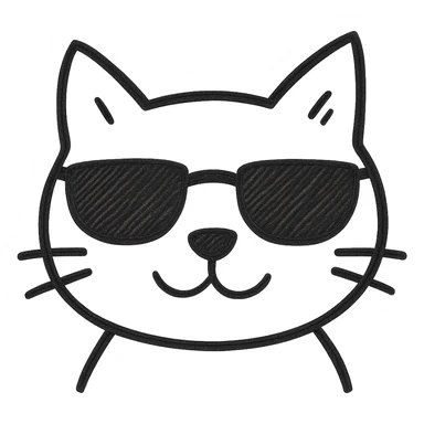 Make the cat black while keeping the sunglasses, in hand drawn black outline style, with no background. sticker