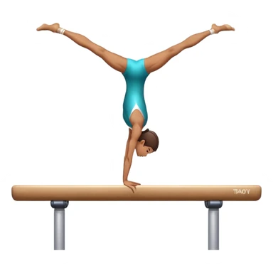 An artistic emoji of a professional sports acrobat performing a stunning balance pose on a narrow beam. The acrobat showcases perfect control, flexibility, and strength, executing an elegant handstand. The background features a bright gymnastics arena with spotlights. sticker