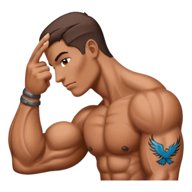 A hand makes a muscle that has a tattoo on it sticker