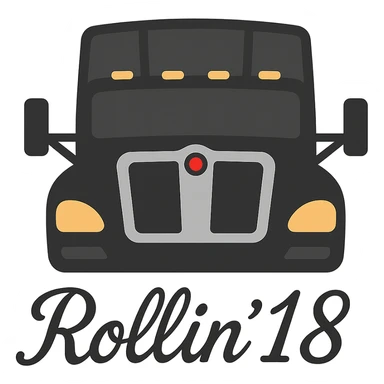 Edit the image of the truck by changing the text 'Rollin' 18' at the bottom to a clear and stylish script font style. Keep the overall emoji style and ensure no background is present. sticker
